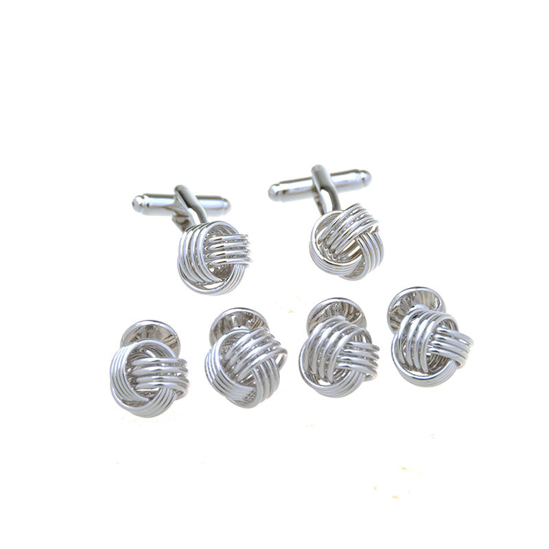 Laser Laser Chinese Knot Plain Colour Metal Cufflinks And Collar Set