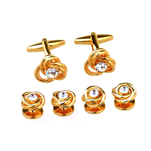 Laser Laser Chinese Knot Crystal Zircon Cufflinks And Collar Set