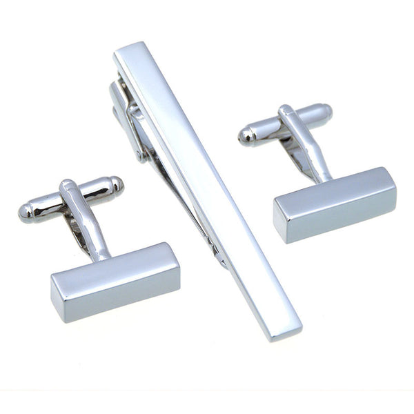 Plain Colour Metal Cufflinks And Collar Set