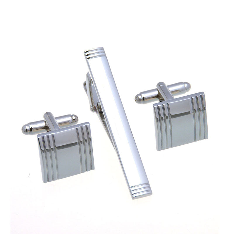 Plain Colour Metal Cufflinks And Collar Set
