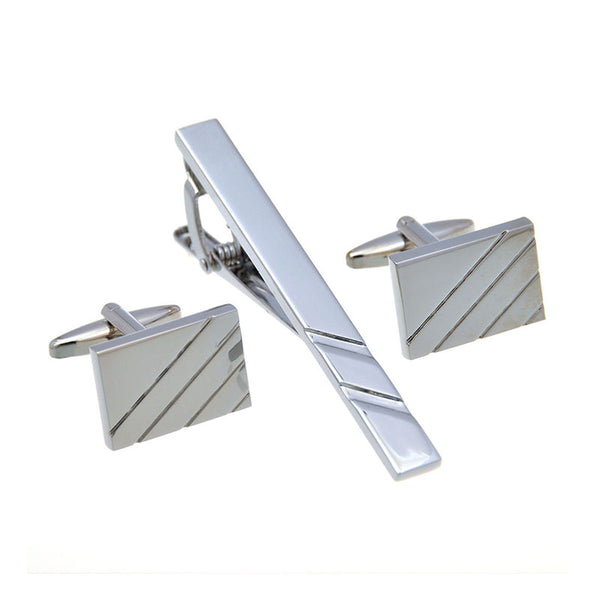 Plain Colour Metal Cufflinks And Collar Set