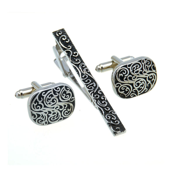 European & American Classical Grease Baking Paint Cufflinks And Collar Set