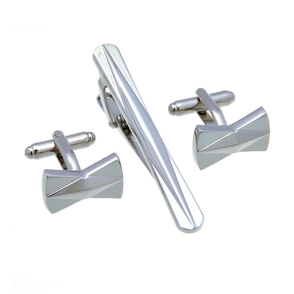 Plain Colour Metal Cufflinks And Collar Set