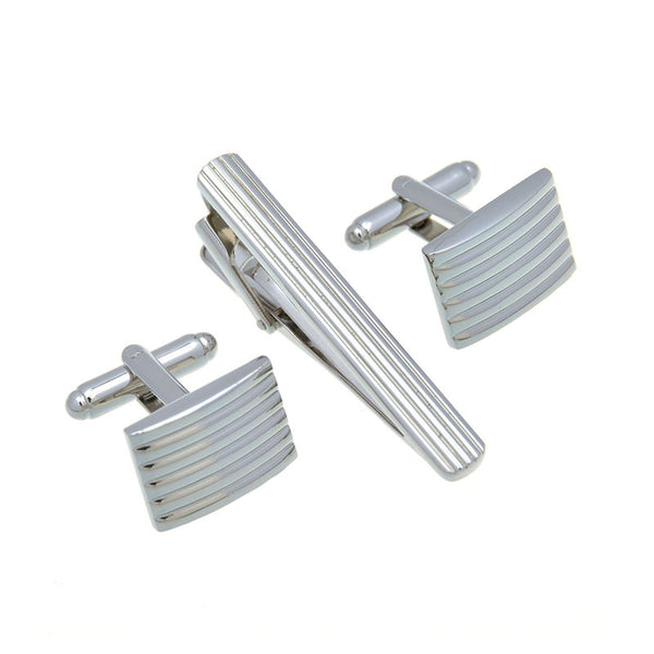 Plain Colour Metal Cufflinks And Collar Set