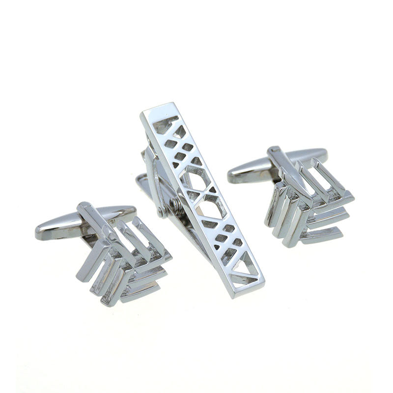 Plain Colour Metal Cufflinks And Collar Set