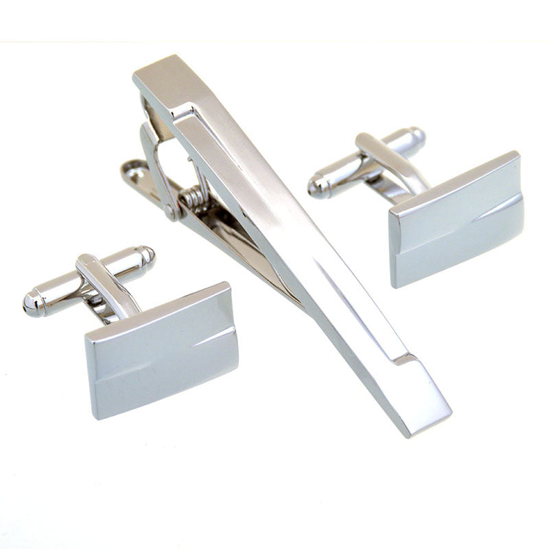 Plain Colour Metal Cufflinks And Collar Set