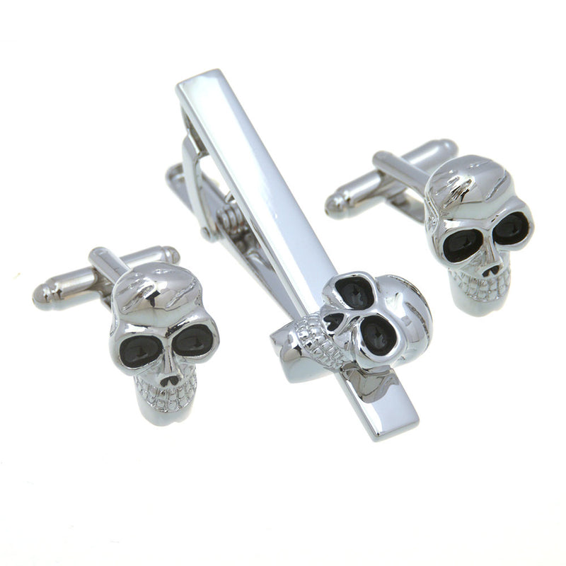Interesting Skull Enamel Dropping Glue Cufflinks And Collar Set