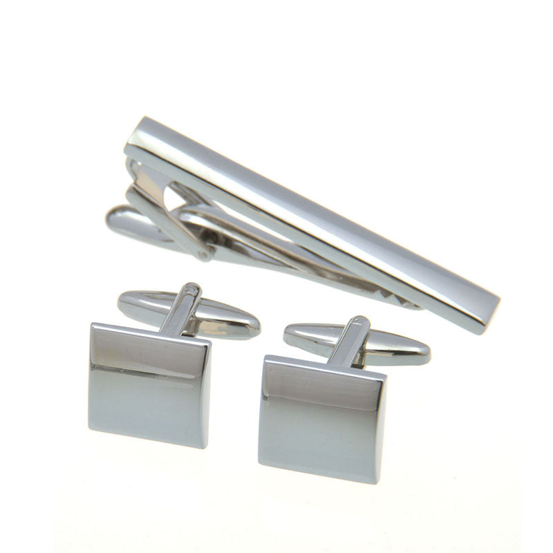 Plain Colour Metal Cufflinks And Collar Set