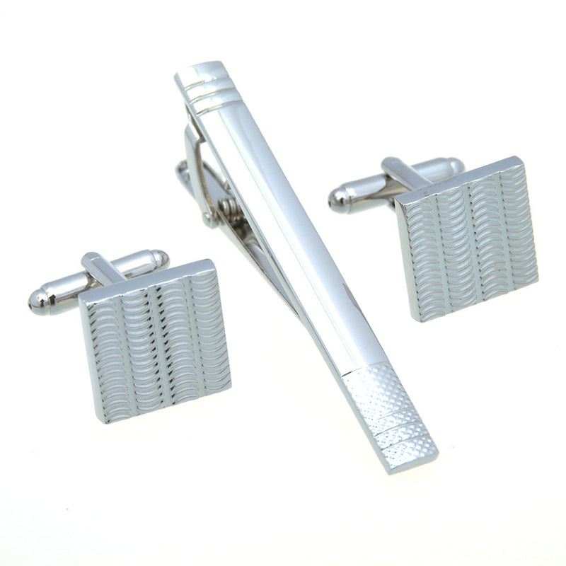 Plain Colour Metal Cufflinks And Collar Set
