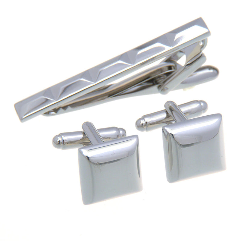Plain Colour Metal Cufflinks And Collar Set