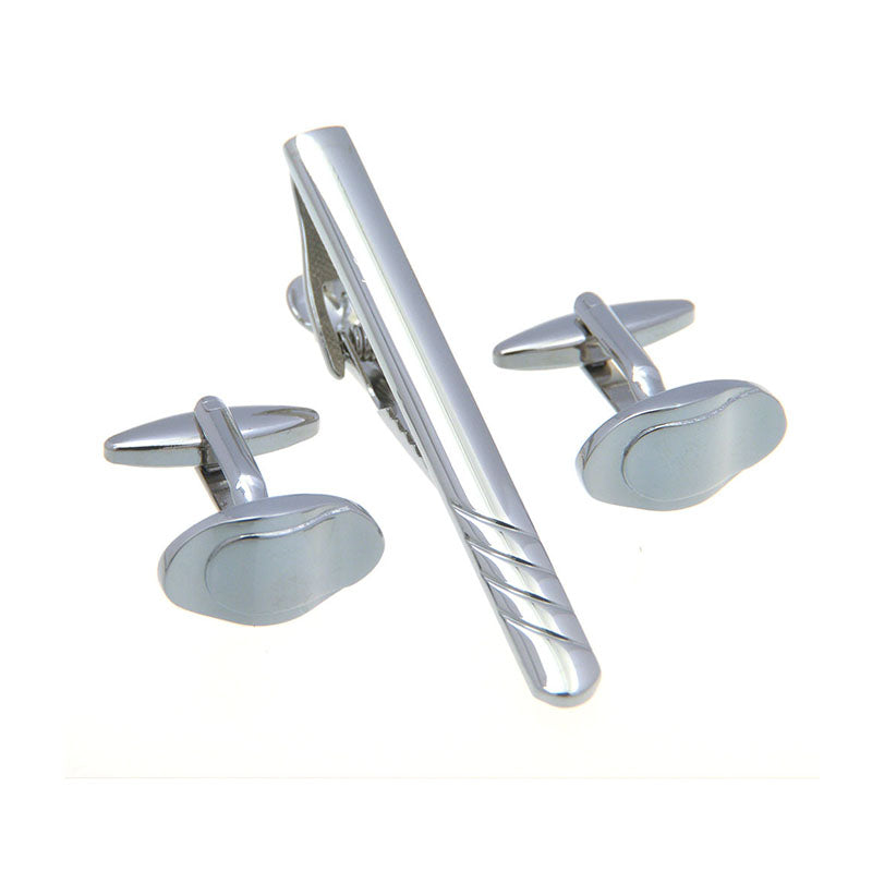Plain Colour Metal Cufflinks And Collar Set
