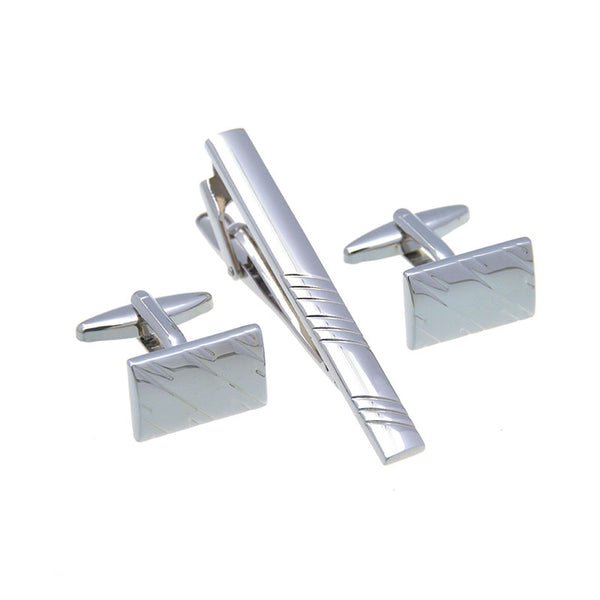 Plain Colour Metal Cufflinks And Collar Set