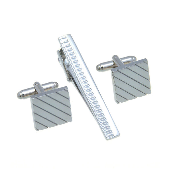 Plain Colour Metal Cufflinks And Collar Set