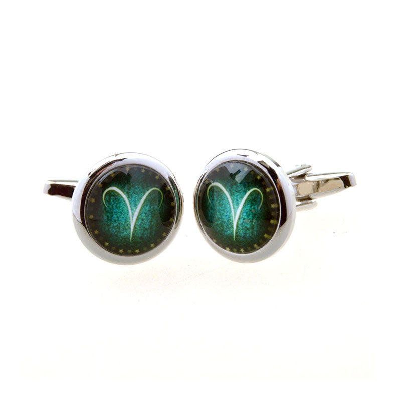 Zodiac Sign Constellation Cateye Glass Cufflinks