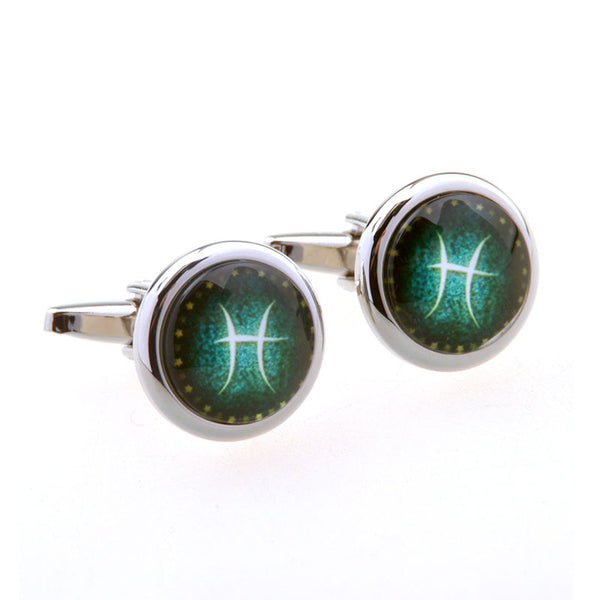 Zodiac Sign Constellation Cateye Glass Cufflinks