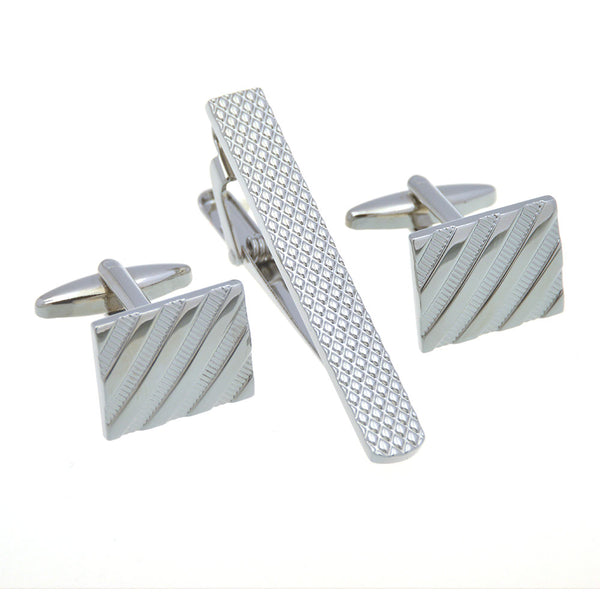 Plain Colour Metal Cufflinks And Collar Set