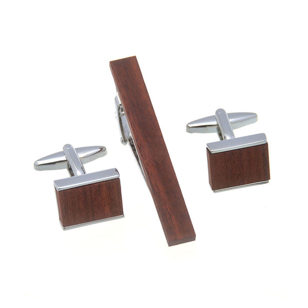 Natural Solid Wood Cufflinks And Collar Set