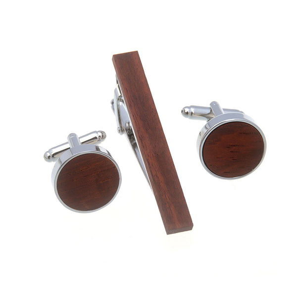 Natural Solid Wood Cufflinks And Collar Set