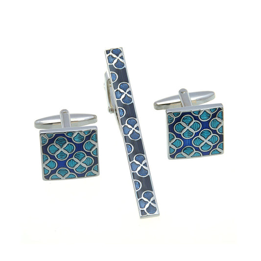 Enamel Dropping Glue Cufflinks And Collar Set