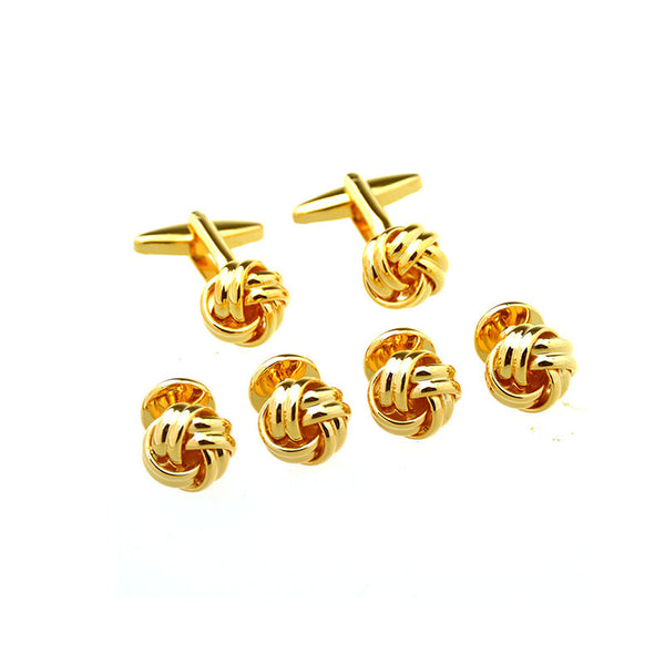 Laser Laser Chinese Knot Plain Colour Metal Cufflinks And Collar Set