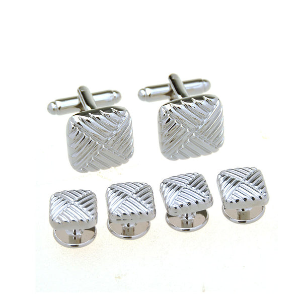 Plain Colour Metal Cufflinks And Collar Set